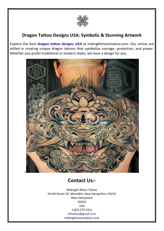 Dragon Tattoo Designs USA: Symbolic & Stunning Artwork