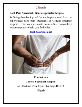 Back Pain Specialist Genesis specialist hospital