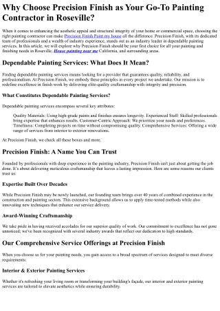 Why Choose Precision Finish as Your Go-To Painting Contractor in Roseville