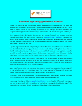 Choose the Right Mortgage Brokers in Blackburn