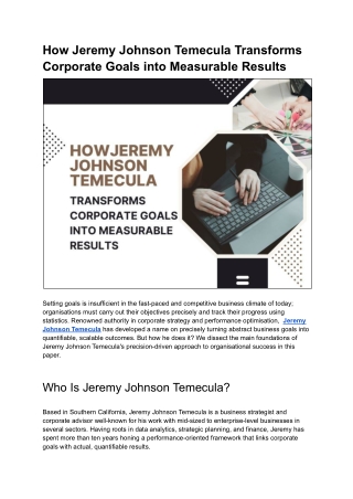 How Jeremy Johnson Temecula Turns Corporate Objectives into Clearly Measurable