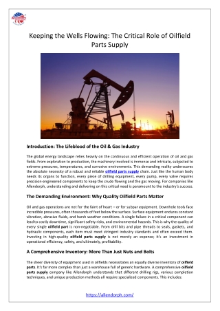 Keeping the Wells Flowing: The Critical Role of Oilfield Parts Supply