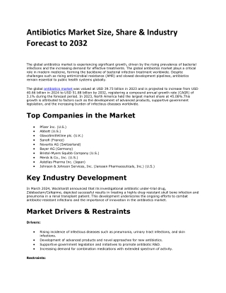 Antibiotics Market Industry Analysis: Key Segments & Emerging Players