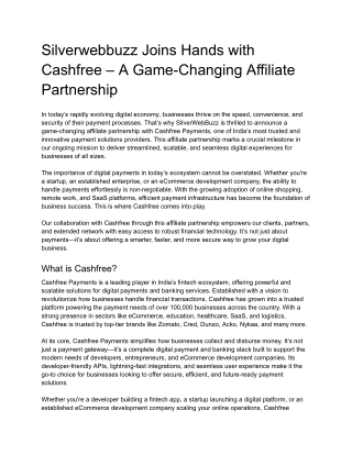 Silverwebbuzz Joins Hands with Cashfree – A Game-Changing Affiliate Partnership