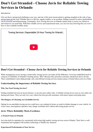 Don_t Get Stranded - Choose Javis for Reliable Towing Services in Orlando