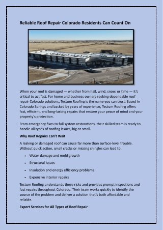 Reliable Roof Repair Colorado Residents Can Count On