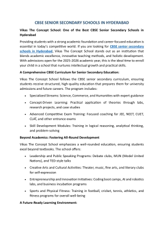 CBSE Senior Secondary Schools in Hyderabad | Vikas the Concept School