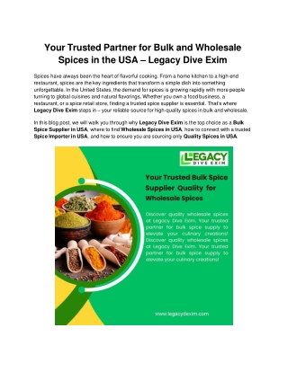 Your Trusted Partner for Bulk and Wholesale Spices in the USA – Legacy Dive Exim