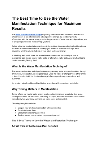 The Best Time to Use the Water Manifestation Technique for Maximum Results