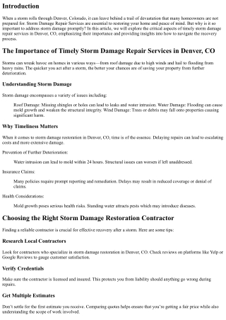 The Importance of Timely Storm Damage Repair Services in Denver, CO