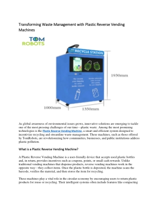 Plastic Reverse Vending Machine – Smart Recycling Solution