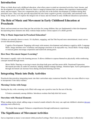 The Role of Music and Movement in Early Childhood Education at Preschools
