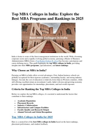 Top MBA Colleges in India 2025: Best MBA Programs