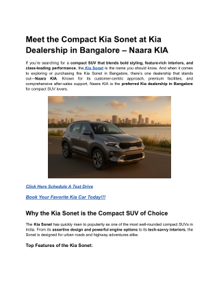 Meet the Compact Kia Sonet at Kia Dealership in Bangalore – Naara KIA