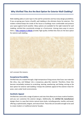Why Vitrified Tiles Are the Best Option for Exterior Wall Cladding?