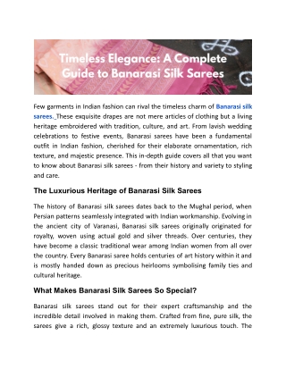 Elegant Banarasi Silk Sarees – Timeless Craftsmanship from Varanasi