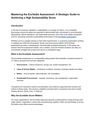 Mastering the EcoVadis Assessment