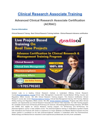 Clinical Research Training In Hyderabad