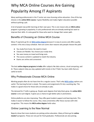 Why MCA Online Courses Are Gaining Popularity Among IT Aspirants