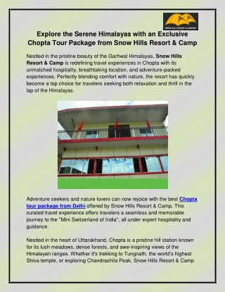 Chopta tour package from Delhi