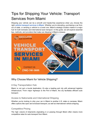 Tips for Shipping Your Vehicle_ Transport Services from Miami