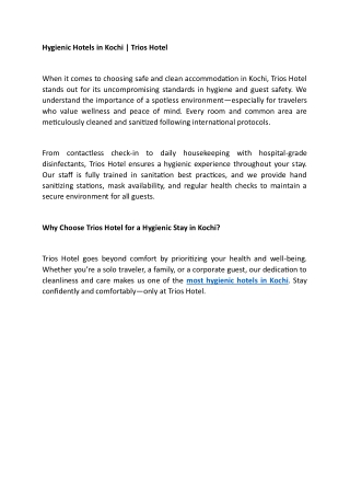 hygienic hotels in kochi trios hotel