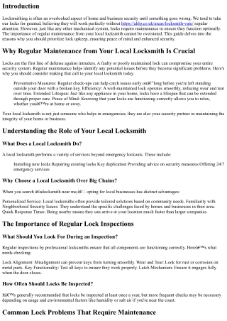 Why Regular Maintenance from Your Local locksmith Is Crucial