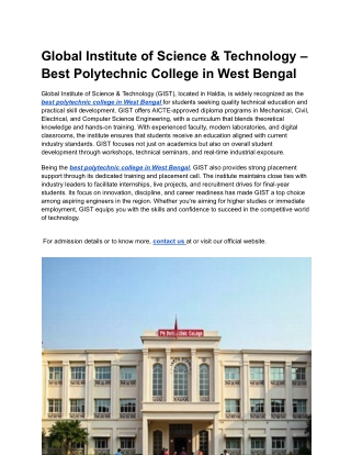 Global Institute of Science & Technology – Best Polytechnic College in West Bengal (1)