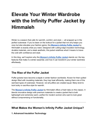 Elevate Your Winter Wardrobe with the Infinity Puffer Jacket by Himmaleh