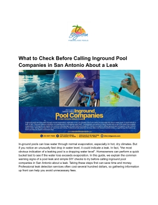 What to Check Before Calling Inground Pool Companies in San Antonio About a Leak