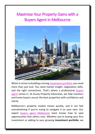 Maximise Your Property Gains with a Buyers Agent in Melbourne