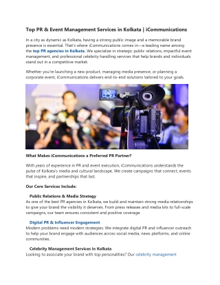 Top PR & Event Management Services in Kolkata iCommunications