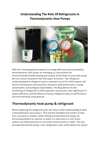 Understanding The Role Of Refrigerants In Thermodynamic Heat Pumps