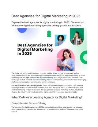 Best Agencies for Digital Marketing in 2025