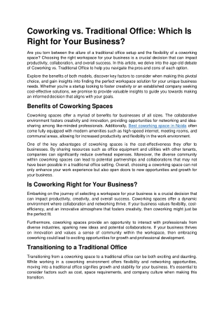 Coworking vs. Traditional Office: Which Is Right for Your Business?