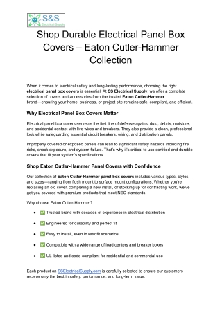 Buy Reliable Electrical Panel Box Covers – Explore Eaton Cutler-Hammer Products