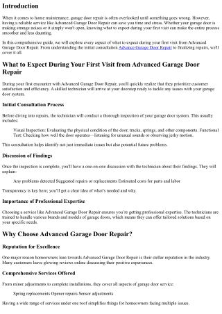 What to Expect During Your First Visit from Advanced Garage Door Repair