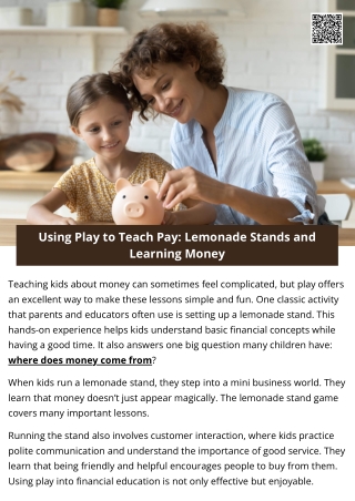 Using Play to Teach Pay: Lemonade Stands and Learning Money