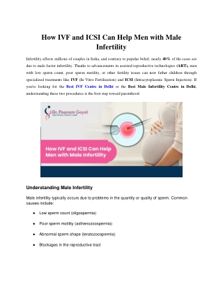 Male Infertility Centre in Delhi: IVF & ICSI Solutions
