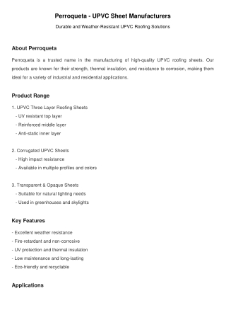 perroqueta upvc sheet manufacturers