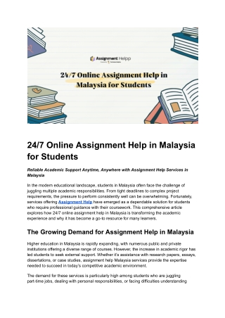24_7 Online Assignment Help in Malaysia for Students