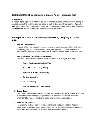 Best Digital Marketing Company in Greater Noida – Dipanshu Tech