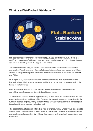 Stablecoins Backed by Fiat Currency – Benefits, Risks, and Use Cases
