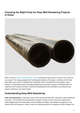 Choosing the Right Pump for Deep Well Dewatering Projects in Dubai