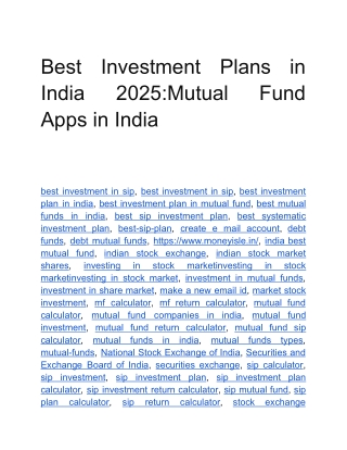 Best Investment Plan in India 2025_Mutual Fund Apps  in India