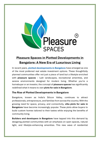Pleasure Spaces in Plotted Developments in Bangalore A New Era of Luxurious Living