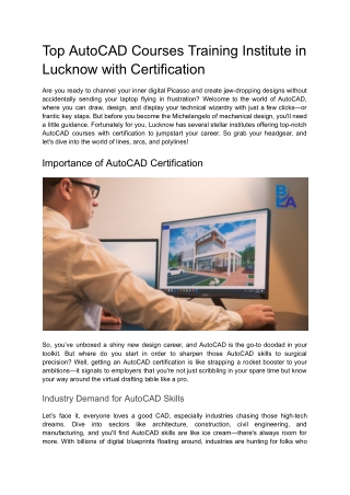 Top AutoCAD Courses Training Institute in Lucknow with Certification
