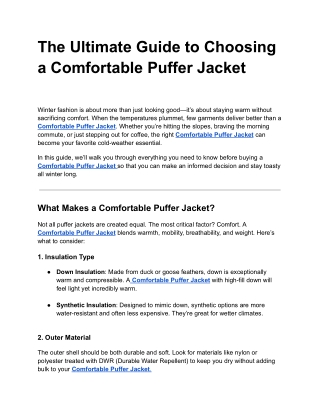 The Ultimate Guide to Choosing a Comfortable Puffer Jacket