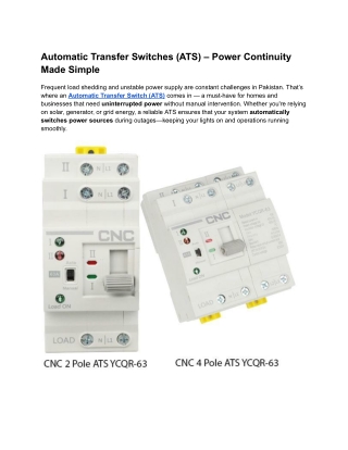 Buy Automatic Transfer Switch (ATS) in Pakistan _ C-Power Solutions