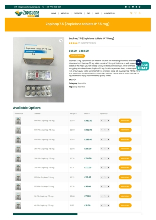 Buy Zopinap 7.5 Mg Tablets Online